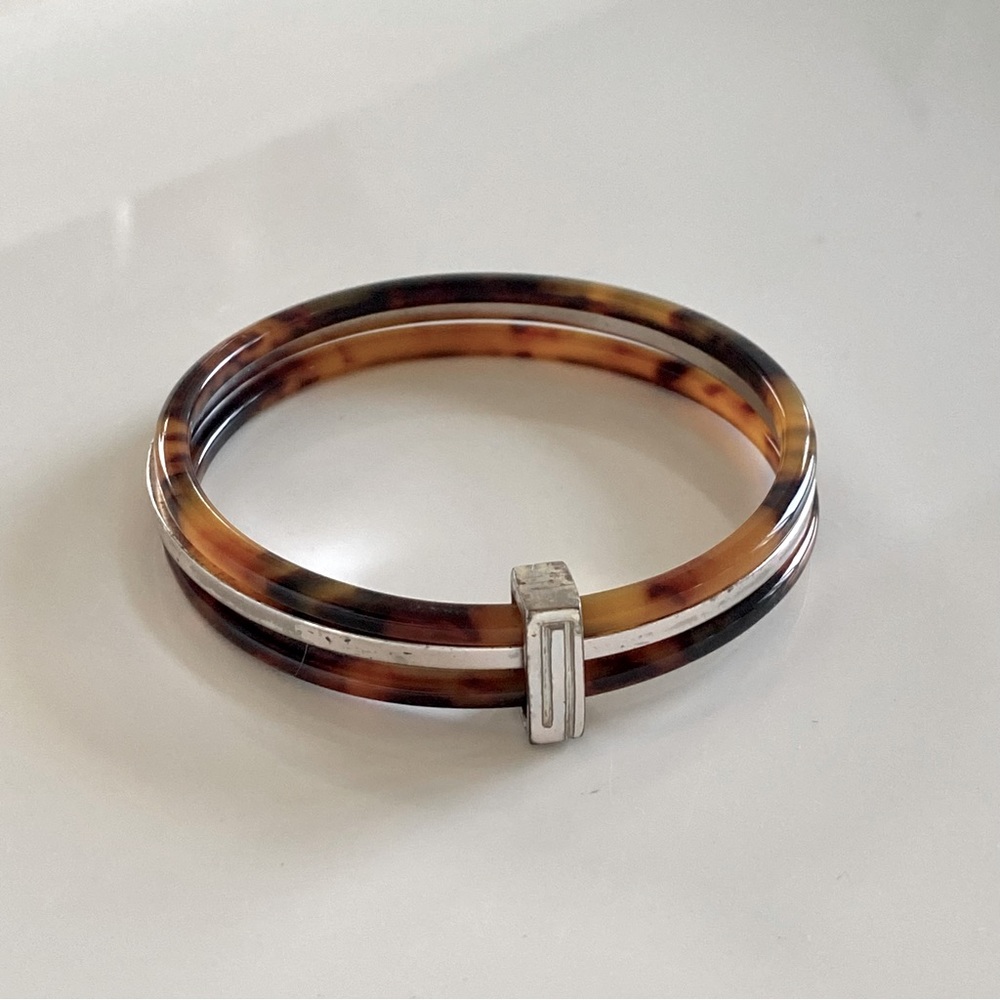 Vintage Givenchy Matte Silver & Tortoise Bangle Stack